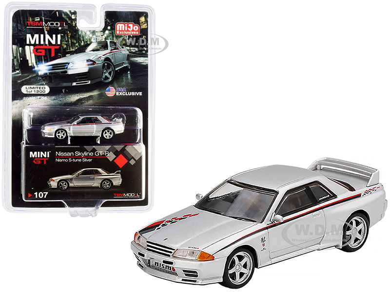 Image of Nissan Skyline GT-R (R32) Nismo S-Tune RHD (Right Hand Drive) Silver with Red and Black Graphics Limited Edition to 1200 pieces Worldwide 1/64 Diecas