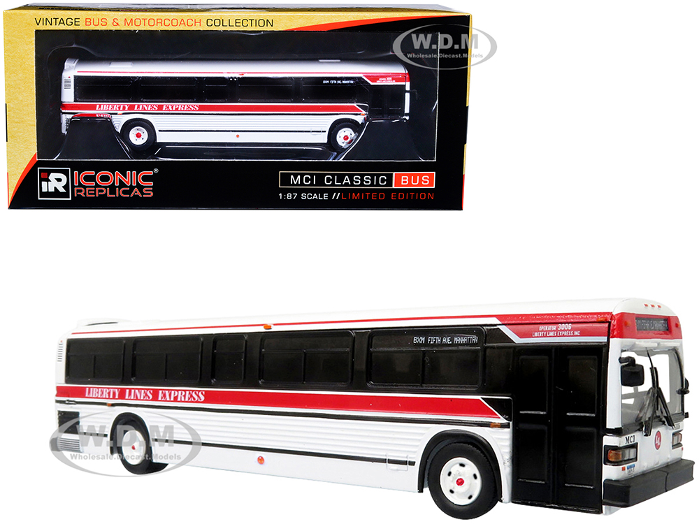 MCI Classic City Bus Liberty Lines Express "BXM Fifth Ave. Manhattan" "Vintage Bus &amp; Motorcoach Collection" 1/87 Diecast Model by Iconic Replicas