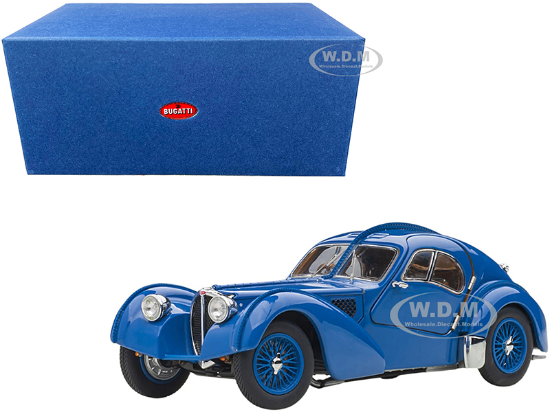 1938 Bugatti Type 57SC Atlantic with Metal Wire-Spoke Wheels Blue 1/43 Diecast Model Car by Autoart