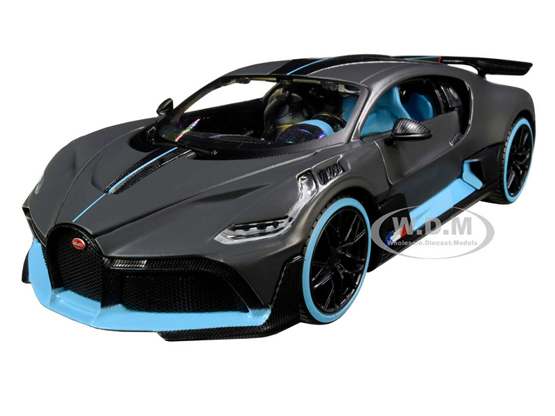 Bugatti Divo Satin Charcoal Gray with Carbon and Blue Accents "Special Edition" 1/24 Diecast Model Car by Maisto