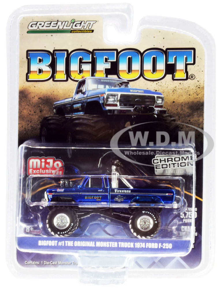 1974 Ford F-250 "Bigfoot 1 The Original Monster Truck" Chrome Blue Limited Edition to 5750 pieces Worldwide 1/64 Diecast Model Car by Greenlight