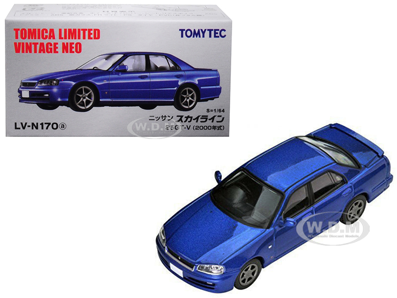 2000 Nissan Skyline 25gt-v Rhd (right Hand Drive) Metallic Blue 1/64 Diecast Model Car By Tomytec