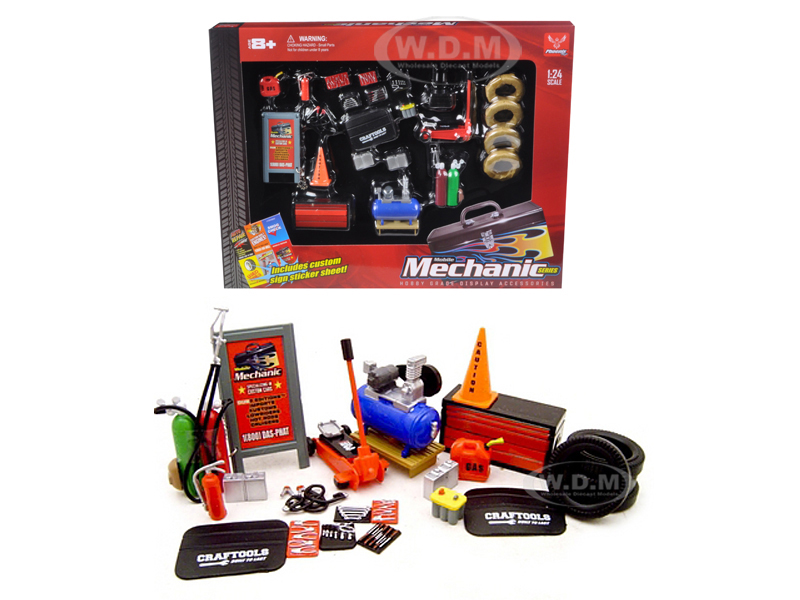 Mechanic Accessory Set For 1/24 Scale Cars 23 Pieces By Unique Replicas