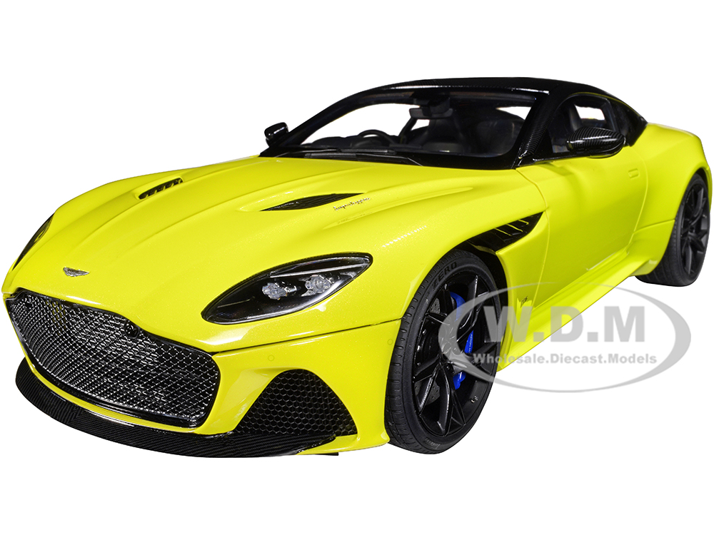 Aston Martin DBS Superleggera RHD (Right Hand Drive) Lime Essence Green Metallic with Carbon Top and Carbon Accents 1/18 Model Car by Autoart