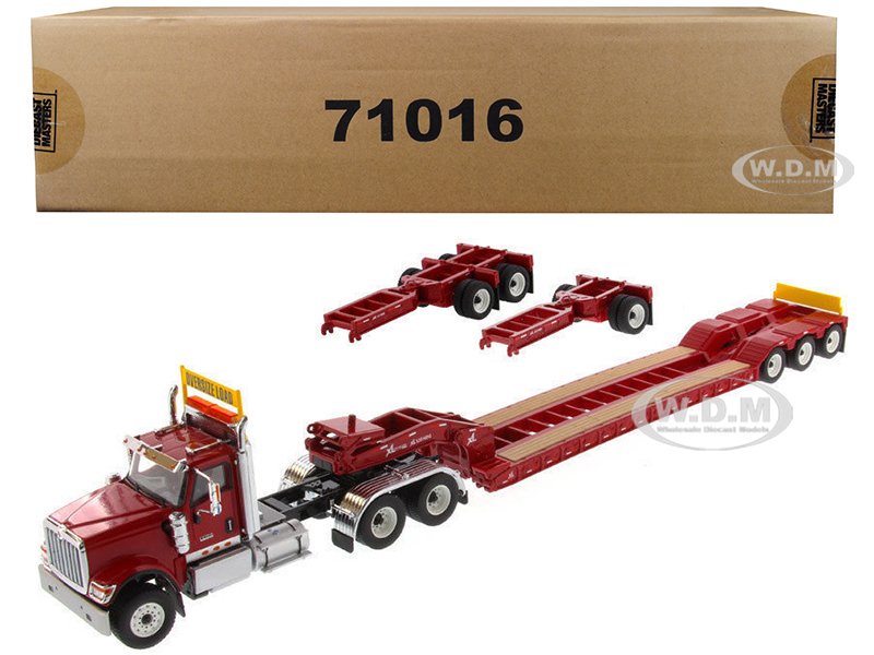 International Hx520 Tandem Tractor Red With Xl 120 Lowboy Trailer 1/50 Diecast Model By Diecast Masters