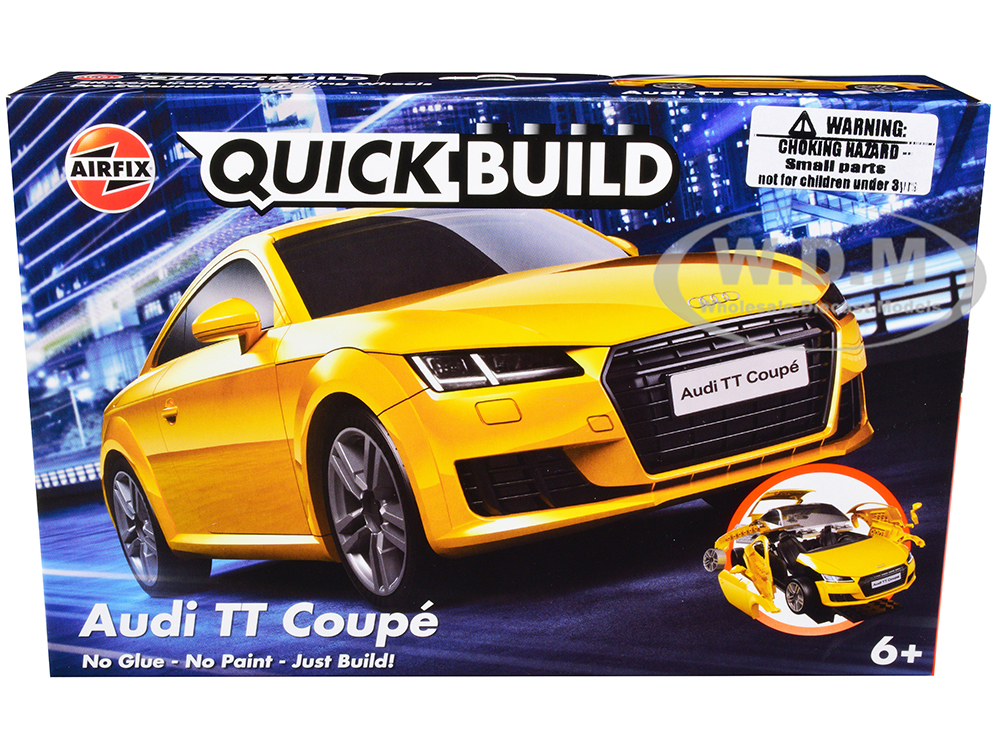 Skill 1 Model Kit Audi TT Coupe Yellow Snap Together Painted Plastic Model Car Kit by Airfix Quickbuild