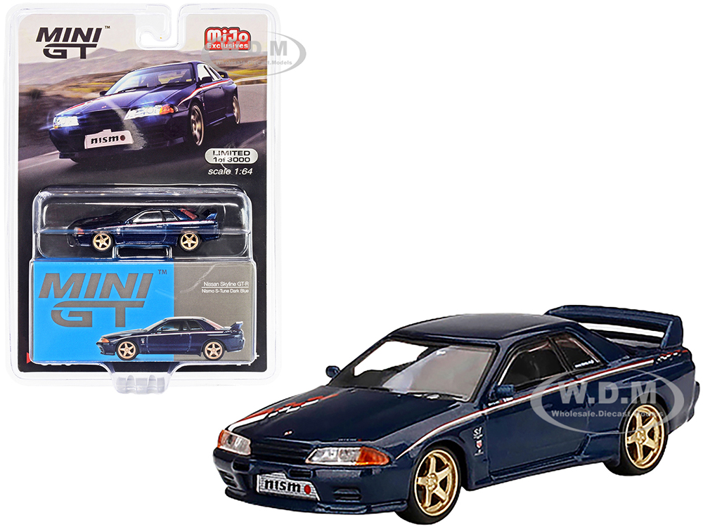 Nissan Skyline GT-R (R32) Nismo S-Tune RHD (Right Hand Drive) Dark Blue Metallic with Stripes Limited Edition to 3000 pieces Worldwide 1/64 Diecast Model Car by True Scale Miniatures