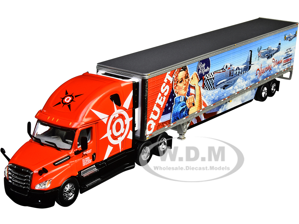 2018 Freightliner Cascadia High-Roof Sleeper Cab with 53 Wabash Reefer Refrigerated Trailer with Skirts "Quest Trucking" 1/64 Diecast Model by DCP/Fi