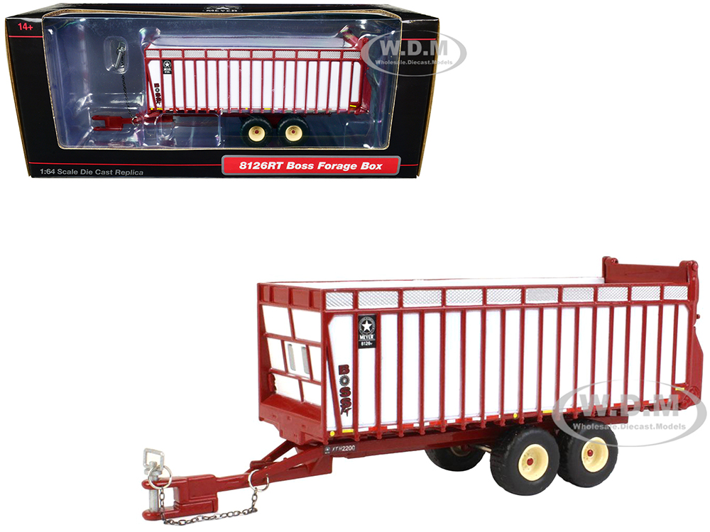 Meyer Manufacturing 8126RT Boss Forage Box Trailer Red and White 1/64 Diecast Model by SpecCast
