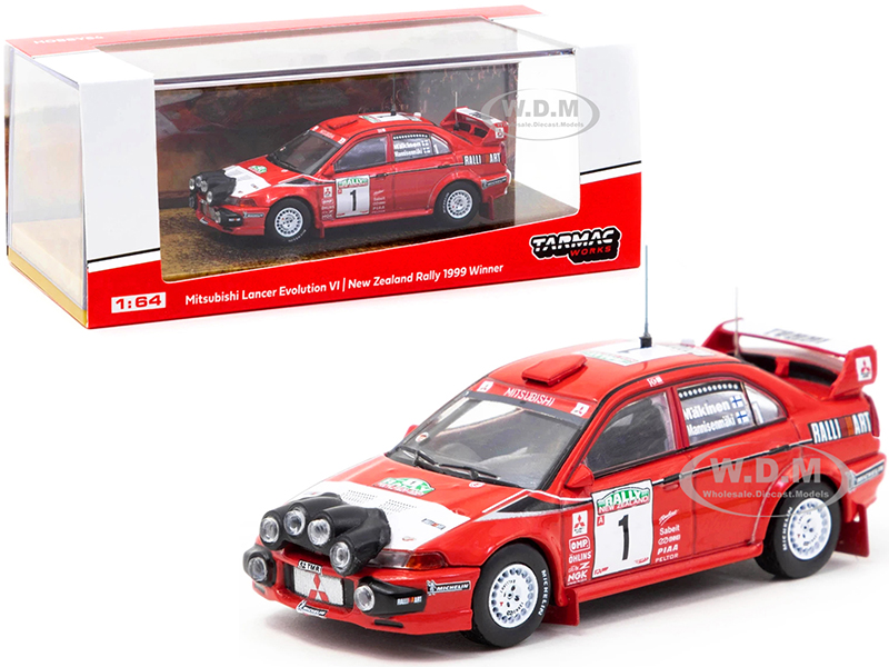 Image of Mitsubishi Lancer Evolution VI 1 Tommi Makinen - Risto Mannisenmaki Winner New Zealand Rally (1999) 1/64 Diecast Model Car by Tarmac Works