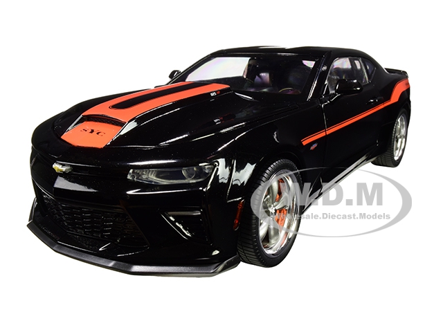 Image of 2018 Chevrolet Camaro Yenko/SC Stage I Coupe Black with Orange Stripes Limited Edition to 300 pieces Worldwide 1/18 Diecast Model Car by Autoworld
