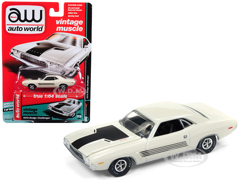 1972 Dodge Challenger Rallye Dover White "auto Worlds Premium" Limited Edition To 1800 Pieces Worldwide 1/64 Diecast Model Car By Autoworld