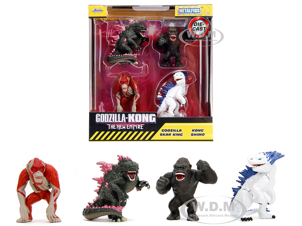 Set Of 4 Diecast Figures Godzilla X Kong The New Empire (2024) Movie Metalfigs Series Diecast Models By Jada
