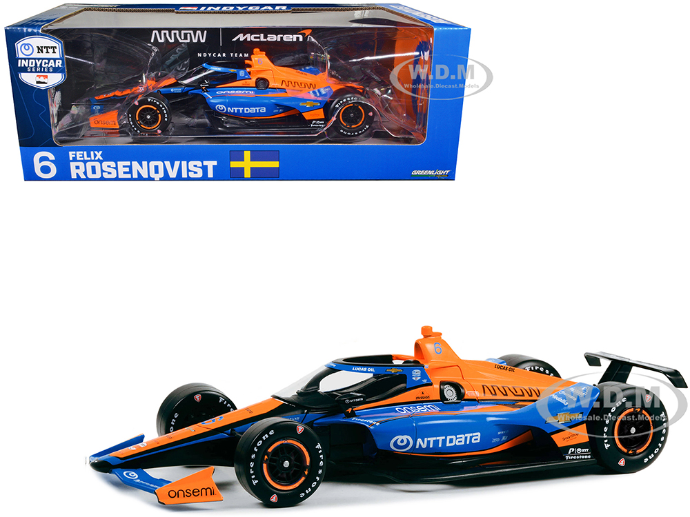 Dallara IndyCar 6 Felix Rosenqvist "NTT DATA" Arrow McLaren "NTT IndyCar Series" (2023) 1/18 Diecast Model Car by Greenlight