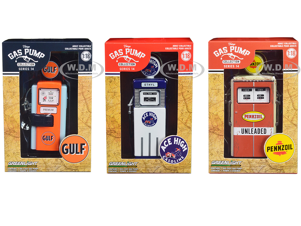 "Vintage Gas Pump" Set of 3 Pumps Series 14 1/18 Diecast Models by Greenlight