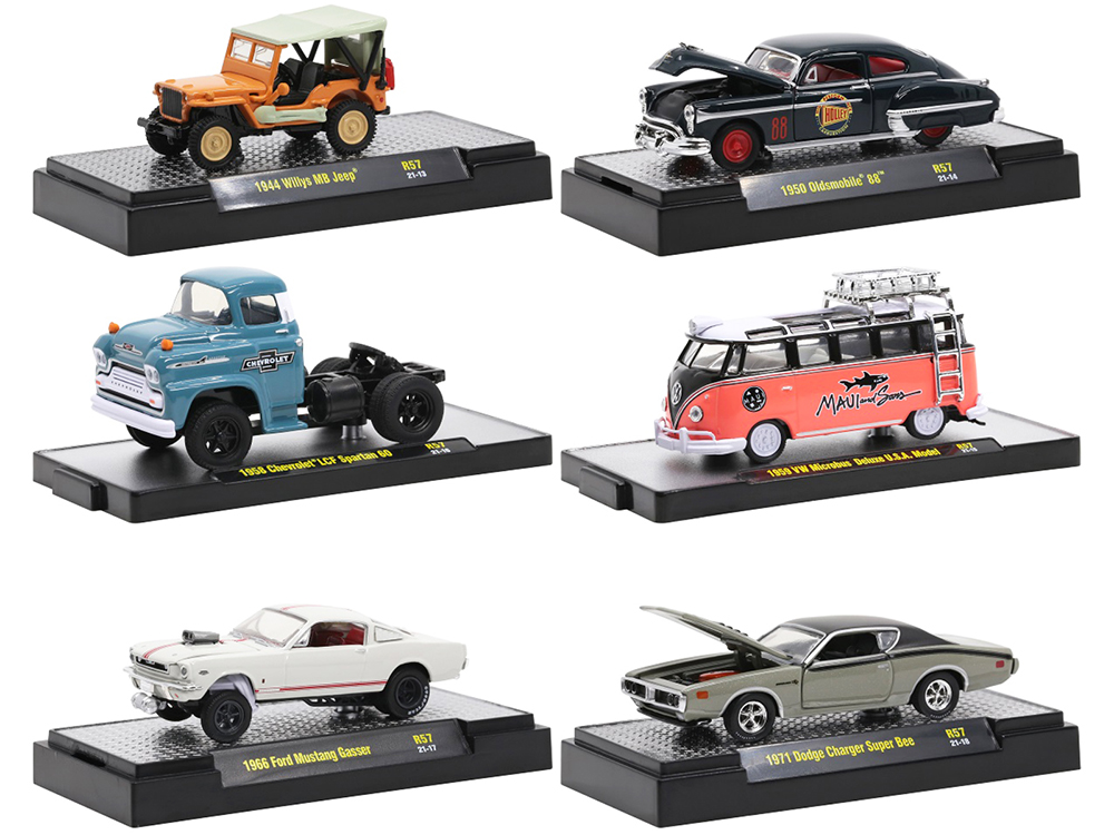 "Auto Meets" Set of 6 Cars IN DISPLAY CASES Release 57 Limited Edition to 7650 pieces Worldwide 1/64 Diecast Model Cars by M2 Machines