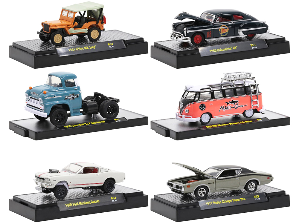 "Auto Meets" Set of 6 Cars IN DISPLAY CASES Release 57 Limited Edition to 7650 pieces Worldwide 1/64 Diecast Model Cars by M2 Machines