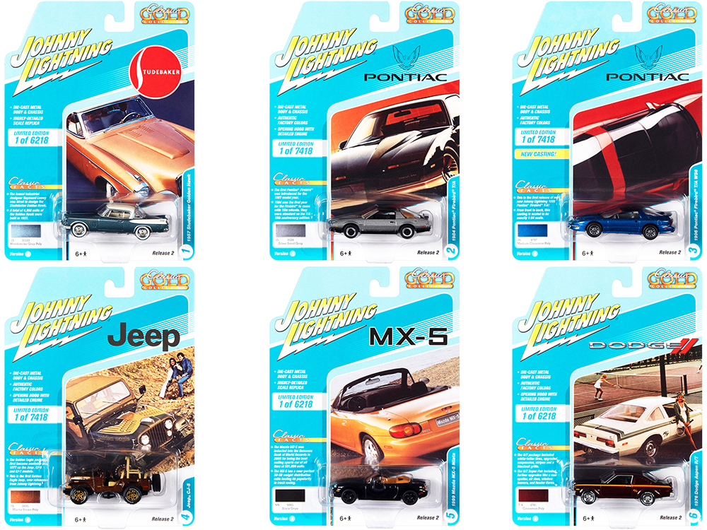 "Classic Gold Collection" 2021 Set A of 6 Cars Release 2 1/64 Diecast Model Cars by Johnny Lightning