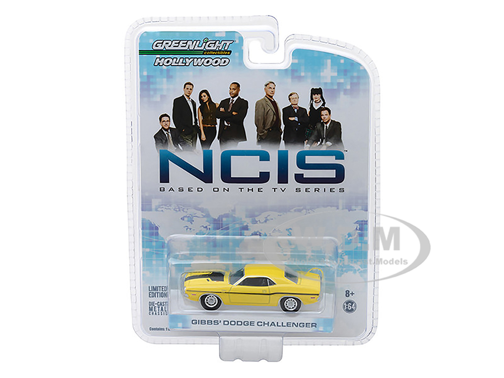 1970 Dodge Challenger R/T (Gibbs) Yellow with Black Stripes NCIS (2003) TV Series Hollywood Series 1/64 Diecast Model Car by Greenlight