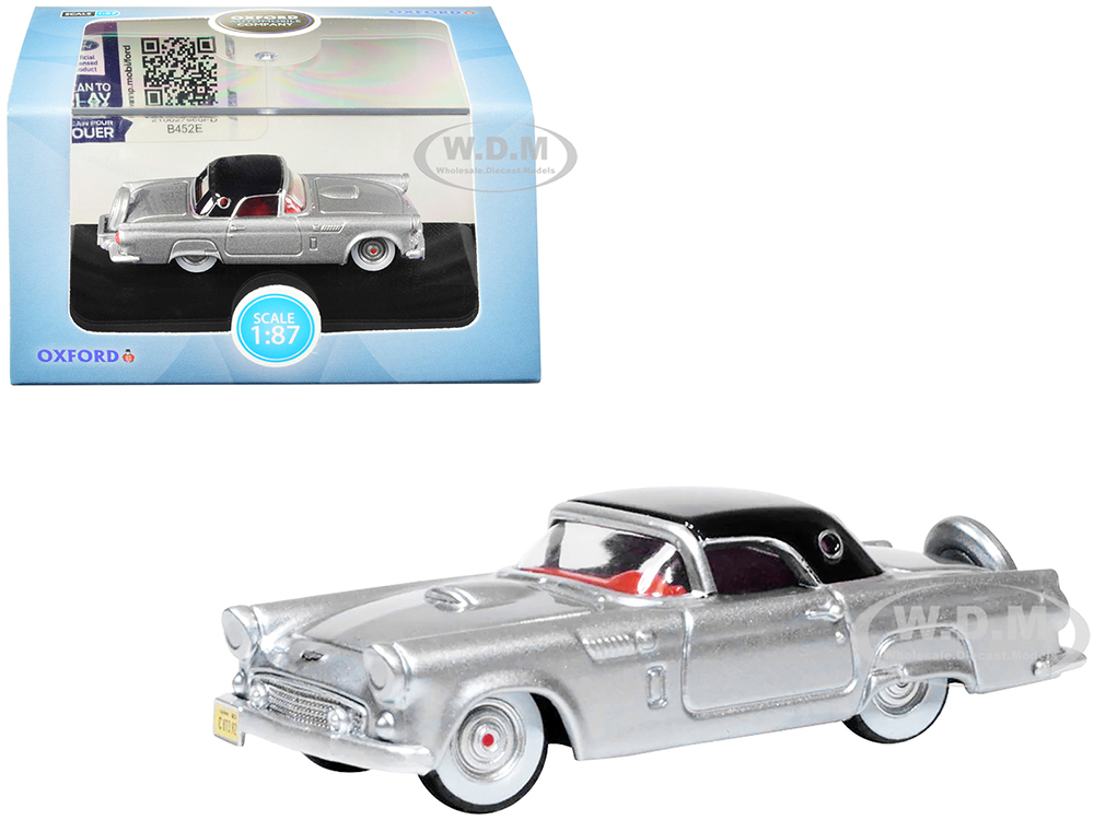 1956 Ford Thunderbird Gray Metallic with Raven Black Top 1/87 (HO) Scale Diecast Model Car by Oxford Diecast