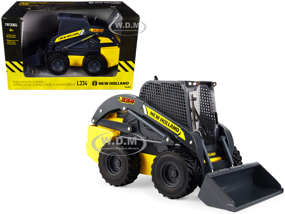 New Holland L334 Skid Steer Loader Yellow and Dark Gray 1/16 Diecast Model by ERTL TOMY