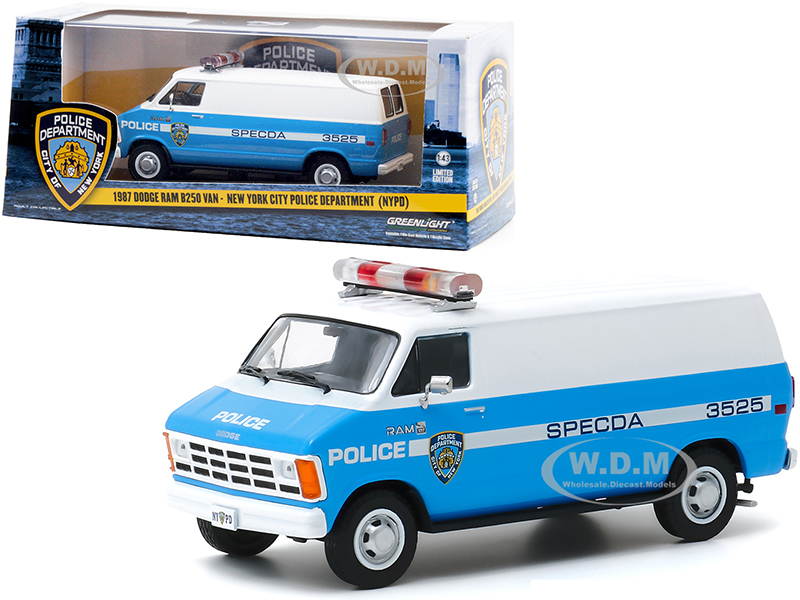 1987 Dodge Ram B250 Van Blue And White New York City Police Department (NYPD) 1/43 Diecast Model By Greenlight