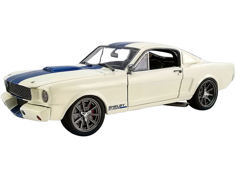 Image of 1965 Ford Mustang Shelby G.T.350R "Street Fighter" Cream with Blue Stripes Limited Edition to 534 pieces Worldwide 1/18 Diecast Model Car by ACME