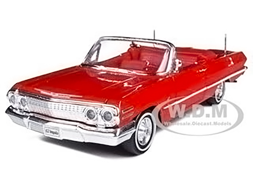 Image of 1963 Chevrolet Impala Convertible Red with Red Interior 1/24 Diecast Model Car by Welly