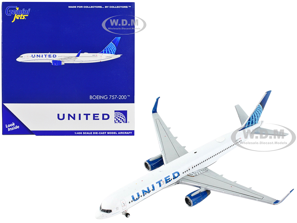Boeing 757-200 Commercial Aircraft "United Airlines" White with Blue Tail 1/400 Diecast Model Airplane by GeminiJets