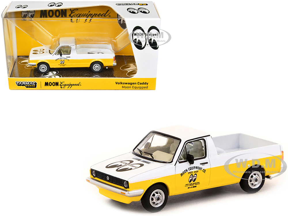 Volkswagen Caddy Pickup Truck White and Yellow "Moon Equipment Co. - Mooneyes" "Collab64" Series 1/64 Diecast Model Car by Schuco &amp; Tarmac Works
