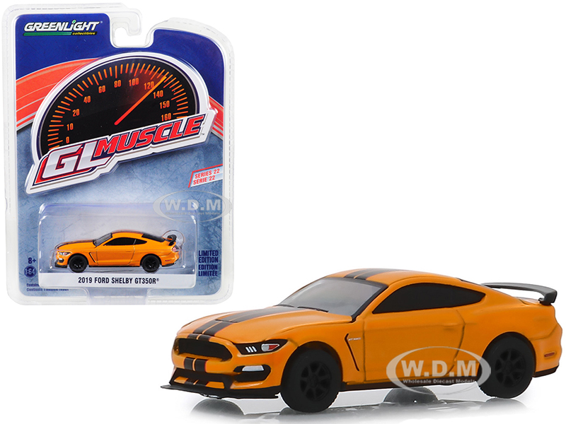 Image of 2019 Ford Mustang Shelby GT350R Orange Fury Metallic with Black Stripes "Greenlight Muscle" Series 22 1/64 Diecast Model Car by Greenlight