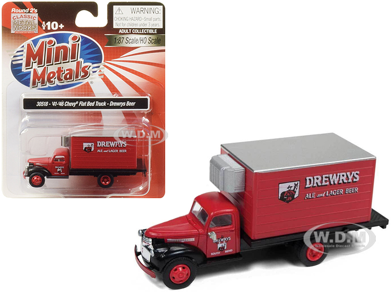 1941-1946 Chevrolet Box (Reefer) Refrigerated Truck "Drewrys Ale and Lager Beer" Red 1/87 (HO) Scale Model by Classic Metal Works