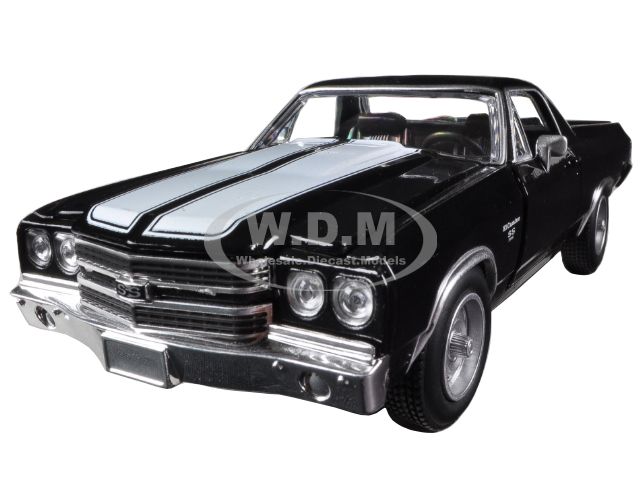 1970 Chevrolet El Camino SS Black With White Stripes Muscle Car Collection 1/25 Diecast Model Car By New Ray