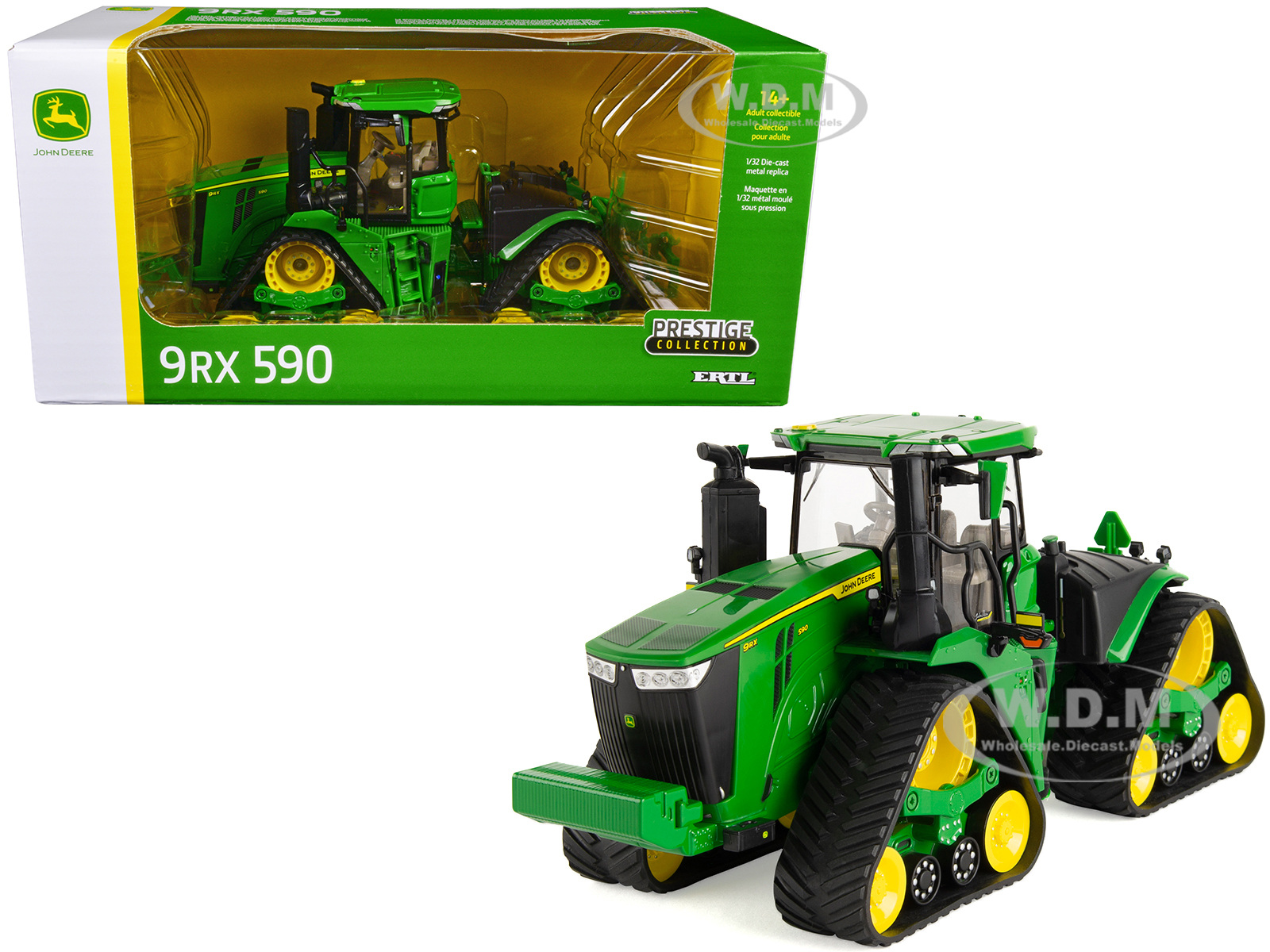 John Deere 9RX 590 Tractor with Tracks Green "Prestige Collection" 1/32 Diecast Model by ERTL TOMY