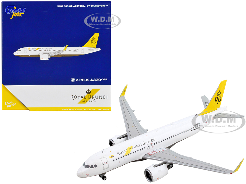 Airbus A320neo Commercial Aircraft Royal Brunei Airlines White with Yellow Tail 1/400 Diecast Model Airplane by GeminiJets