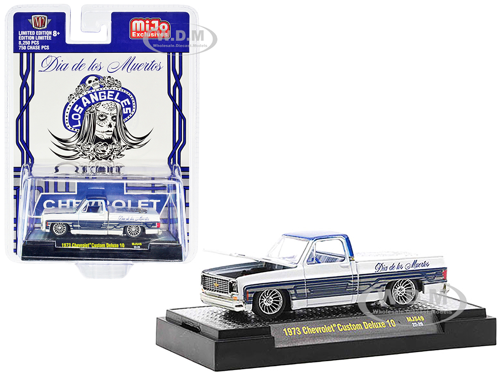 1973 Chevrolet Custom Deluxe 10 Pickup Truck White Metallic with Graphics "Dia De Los Muertos - Los Angeles" (Day of the Dead) Limited Edition to 825