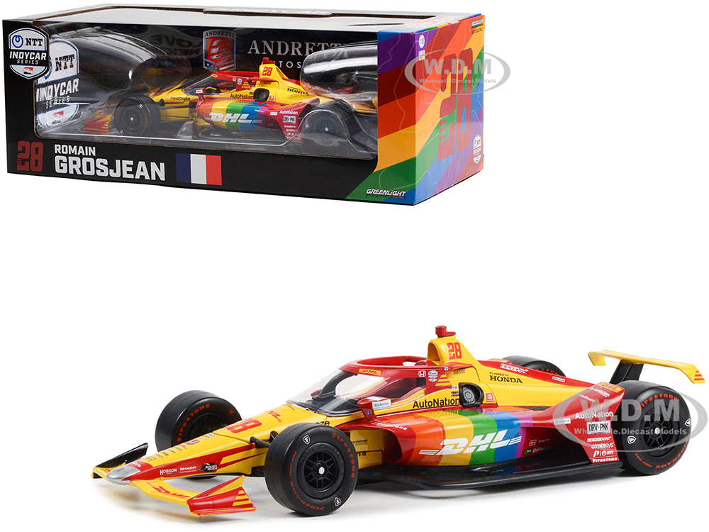 Dallara IndyCar 28 Romain Grosjean "DHL Delivered with Pride" Andretti Autosport "NTT IndyCar Series" (2022) 1/18 Diecast Model Car by Greenlight