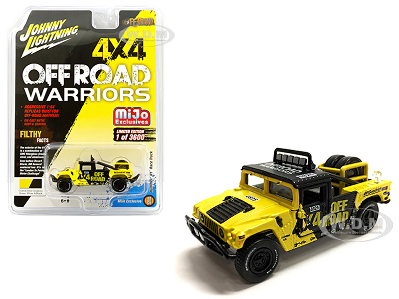 Hummer H1 Race Truck Yellow And Black With Tire Carrier "off Road Warriors" Limited Edition To 3600 Pieces Worldwide 1/64 Diecast Model Car By Johnny