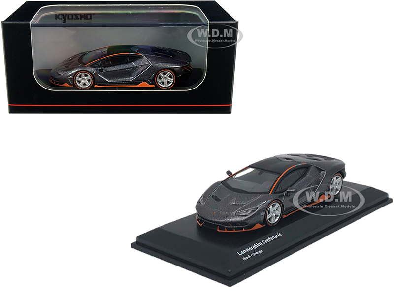 Image of Lamborghini Centenario Black Metallic with Orange Accents 1/64 Diecast Model Car by Kyosho