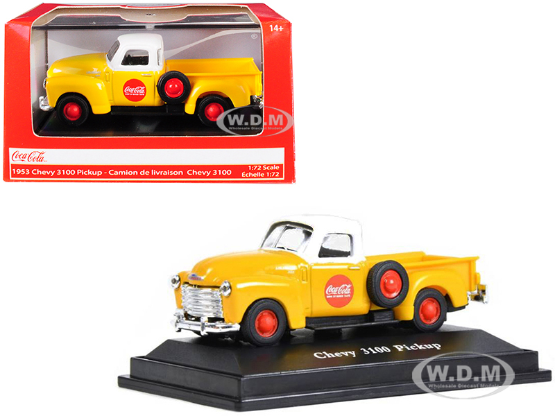 Image of 1953 Chevrolet 3100 Pickup Truck "Coca-Cola" Yellow with White Top 1/72 Diecast Model Car by Motorcity Classics