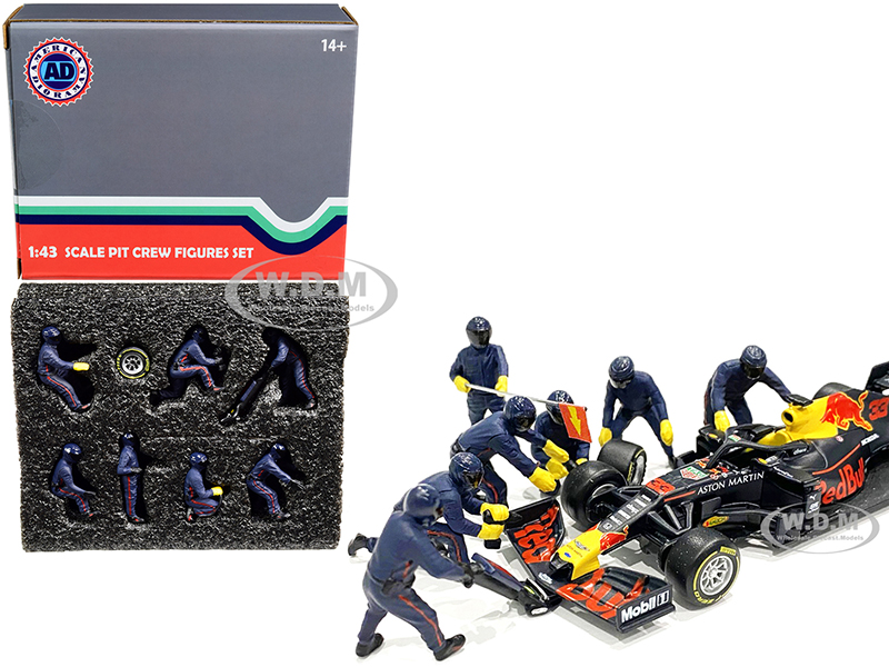 Formula One F1 Pit Crew 7 Figurine Set Team Blue for 1/43 Scale Models by American Diorama