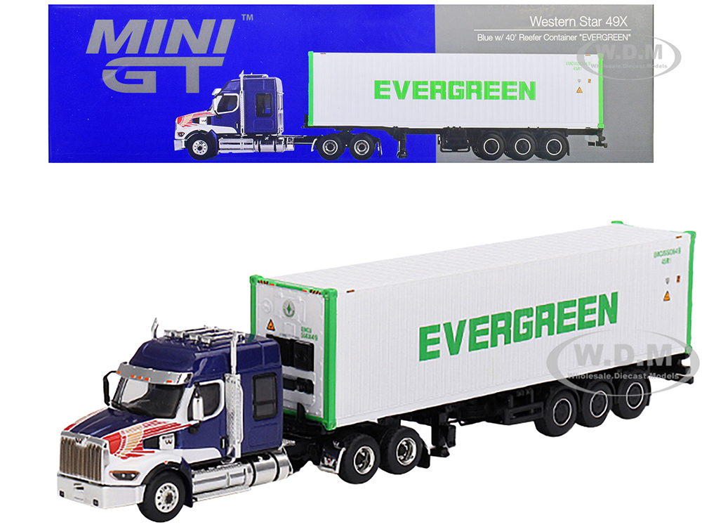 Western Star 49X Blue With 40 Reefer Shipping Container Evergreen Limited Edition 1/64 Diecast Model By True Scale Miniatures