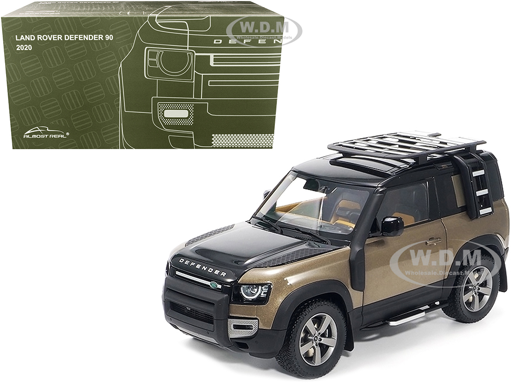 2020 Land Rover Defender 90 with Roof Rack Gondwana Stone Brown Metallic and Black 1/18 Diecast Model Car by Almost Real