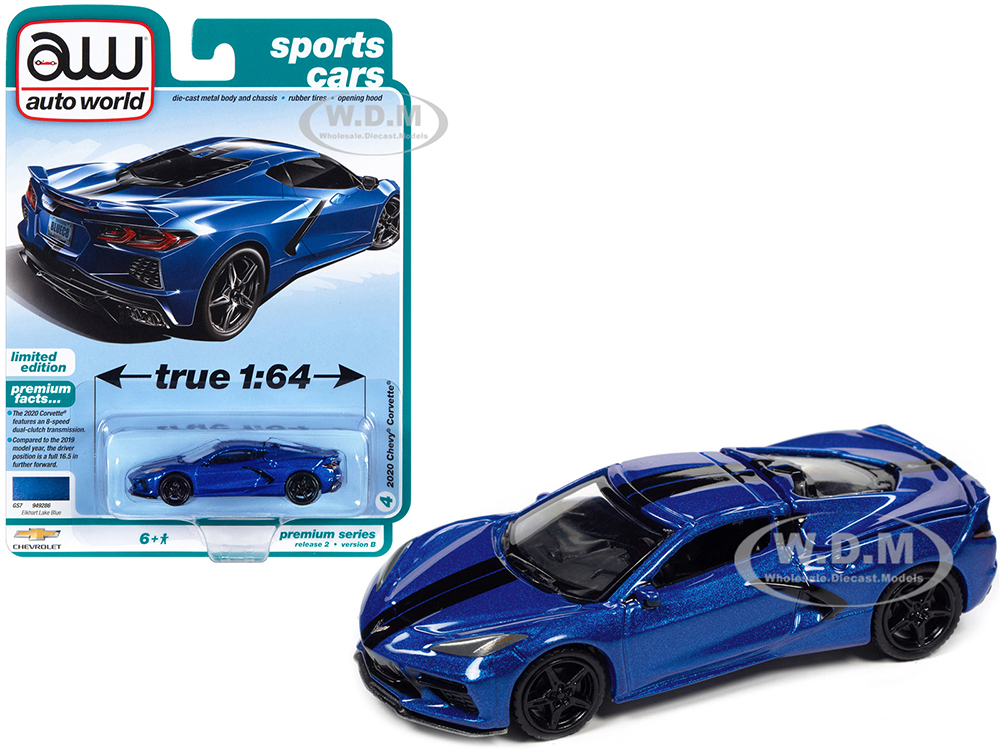 2020 Chevrolet Corvette Elkhart Lake Blue Metallic Sports Cars Limited Edition 1/64 Diecast Model Car by Auto World