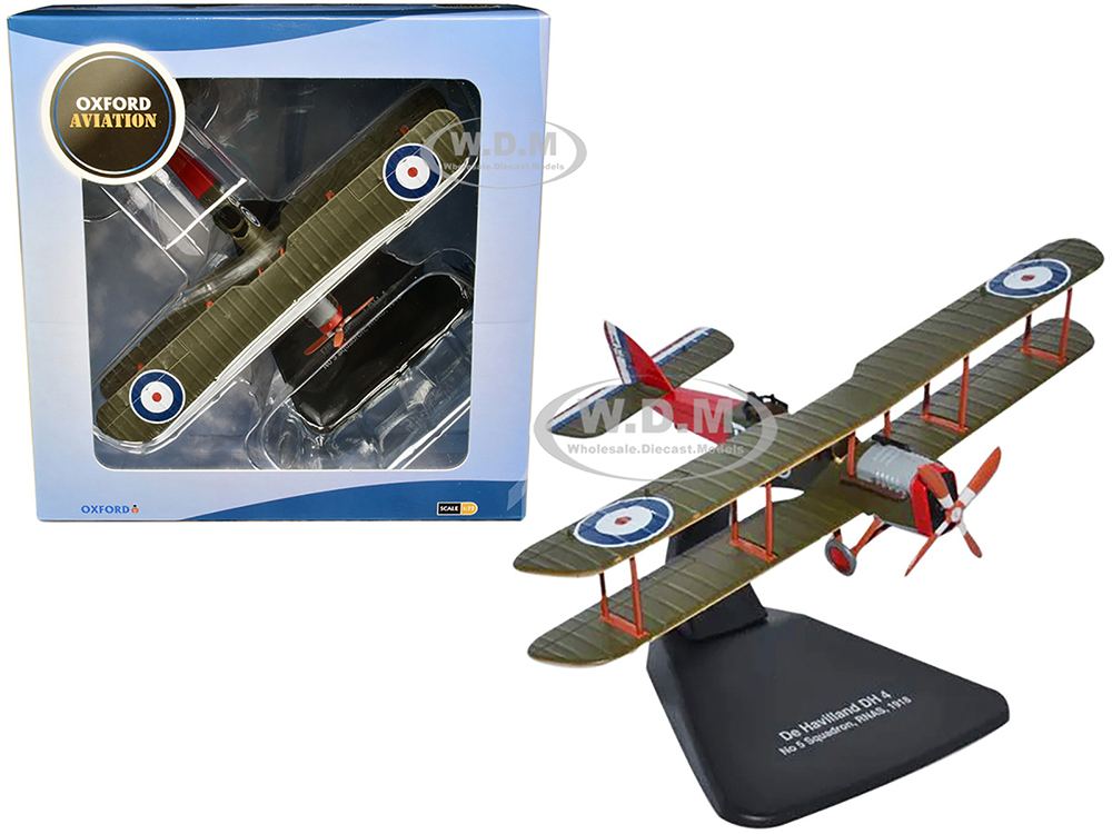 De Havilland DH4 Bomber Plane 5 Squadron Royal Naval Air Service (1918) Oxford Aviation Series 1/72 Diecast Model Airplane by Oxford Diecast