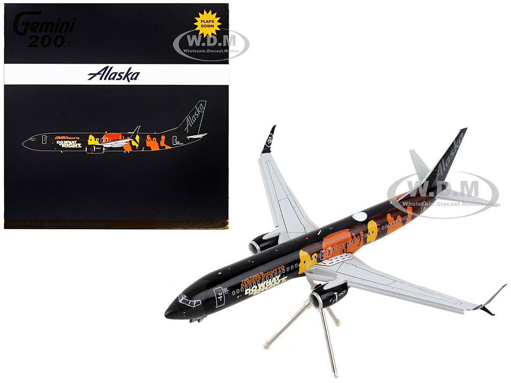 Boeing 737-900ER Commercial Aircraft with Flaps Down Alaska Airlines - Our Commitment Black with Graphics Gemini 200 Series 1/200 Diecast Model Airplane by GeminiJets