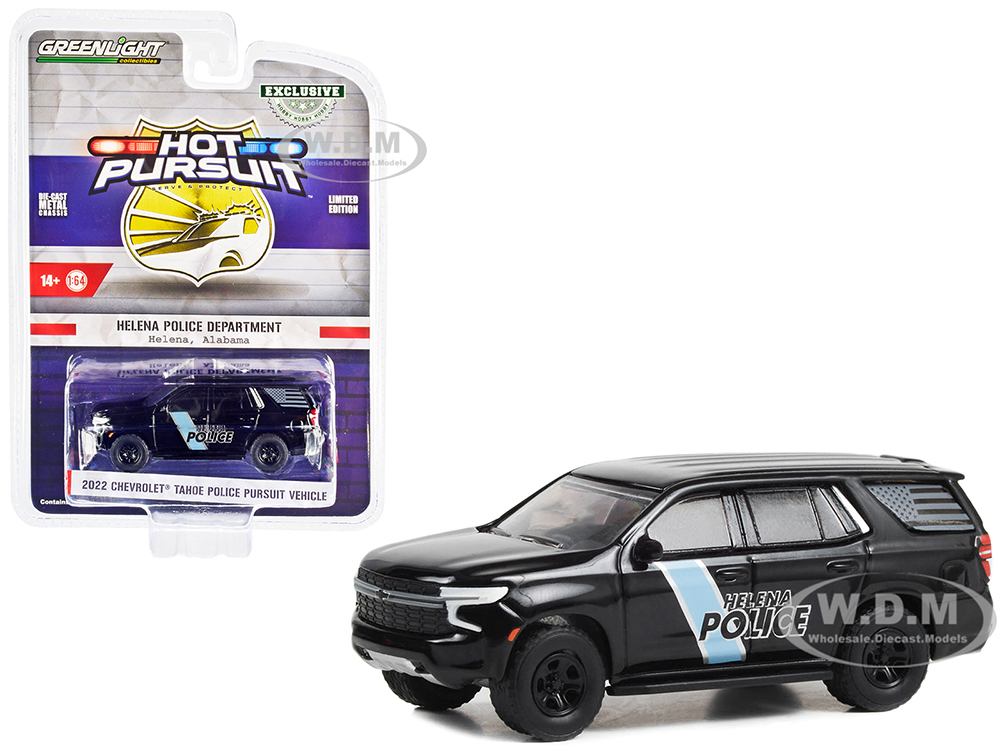 2022 Chevrolet Tahoe Police Pursuit Vehicle (PPV) Black Helena Police Department - Helena Alabama Hot Pursuit Hobby Exclusive Series 1/64 Diecast Model Car by Greenlight