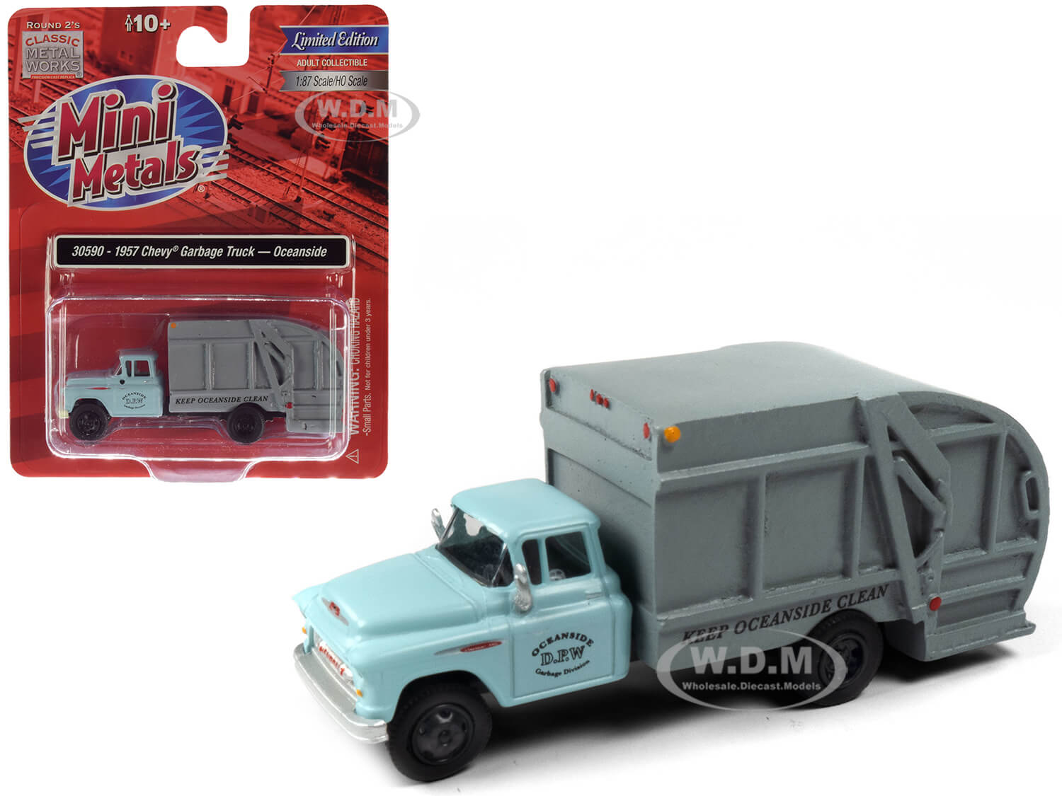 1957 Chevrolet Garbage Truck "oceanside Department Of Public Works" Light Blue And Gray 1/87 (ho) Scale Model By Classic Metal Works