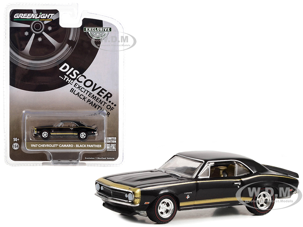 1967 Chevrolet Camaro "Black Panther" Black with Gold Stripes "Hobby Exclusive" Series 1/64 Diecast Model Car by Greenlight
