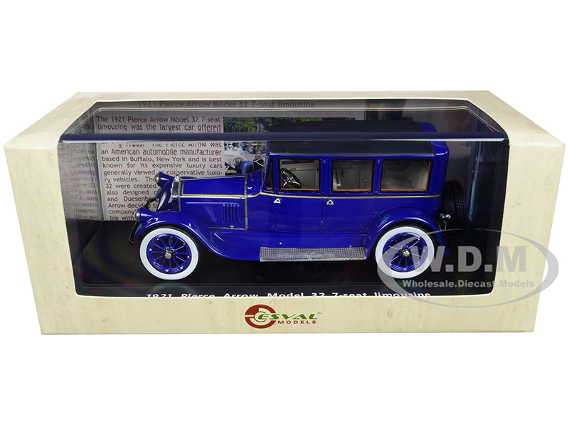 Image of 1921 Pierce Arrow Model 32 7-Seat Limousine Dark Blue Limited Edition to 250 pieces Worldwide 1/43 Model Car by Esval Models